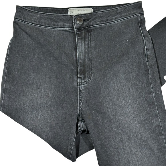 Free People Black Charcoal Grey High Rise Bell Bottom Flare Jeans 27 Retro 70s - Picture 4 of 16